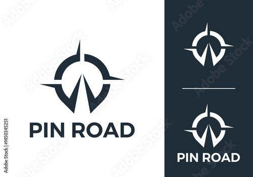 pin location logo. simple modern compass road travel transportation symbol vector design