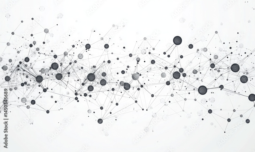 Network connections shown by the lines and dots on the white background demonstrate complexity Network connections shown by the lines and dots on the white background demonstrate complexity