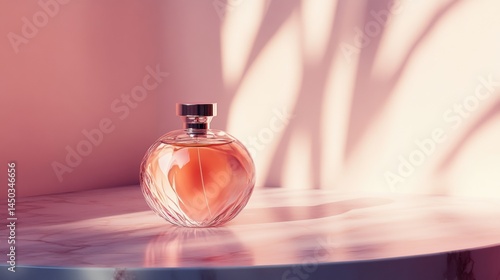 A delicate perfume bottle, bathed in soft sunlight.
