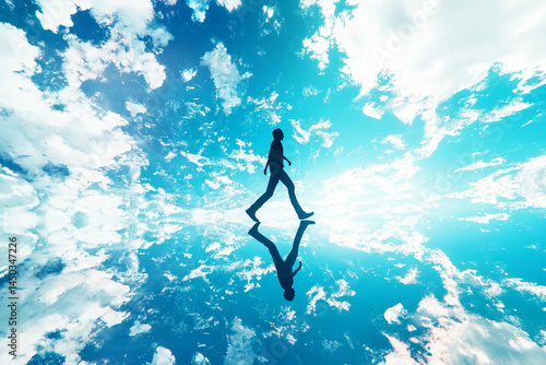 Wallpaper Mural Dreamy surreal experience of a figure walking on water under a vast, cloud-filled sky Torontodigital.ca