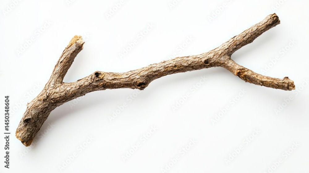 Fototapeta premium Macro shot of an old, brittle willow twig with intricate grain patterns, white background