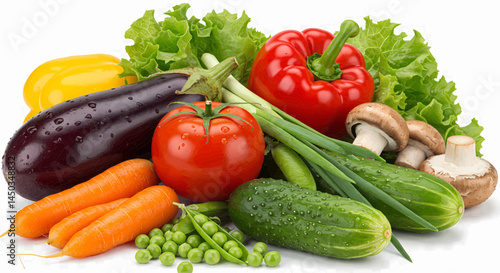 A pile of assorted fresh vegetables appears on a transparent white background without any side shadows. Vector Illustration