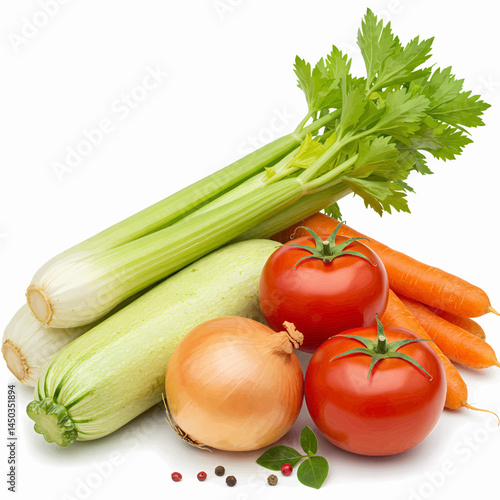 A group of fresh vegetables arranged on a transparent white background. No shadows are present. Vector Illustration
