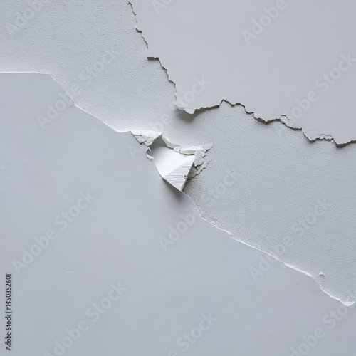 A close-up image showing white paint peeling off a wall surface