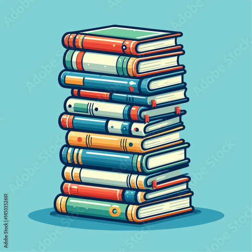 Cartoon illustration of stack of books