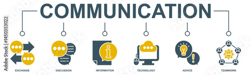 Banner communication concept. Icons and keywords