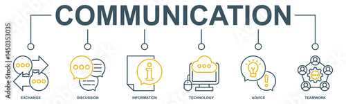 Banner communication concept. Icons and keywords