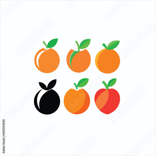 Colorful Peach and Orange Fruit Illustrations with Black Silhouette