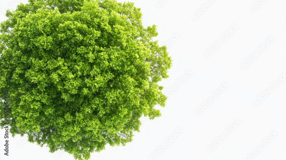 Fototapeta premium Lush green tree canopy overhead view isolated on white