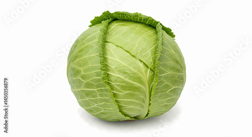 Whole, round, light green cabbage placed on a transparent white background. Vector Illustration