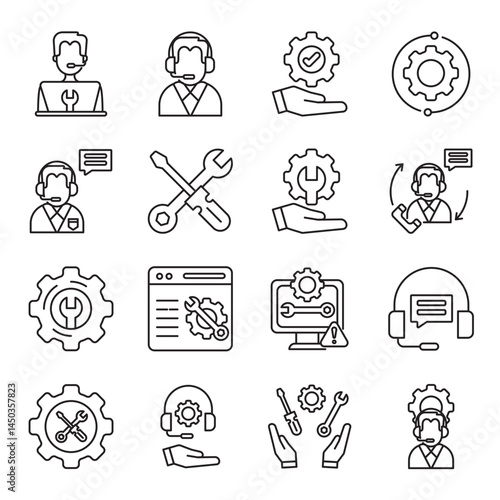 tech support set of web icons in line style. tech support, IT support, tech help and technical service. Vector illustration