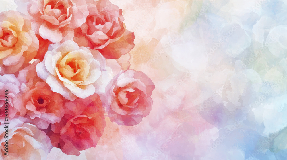 Delicate watercolor roses in soft pink and white hues create serene and romantic atmosphere, perfect for any design project Delicate watercolor roses in soft pink and white hues create serene and romantic atmosphere, perfect for any design project