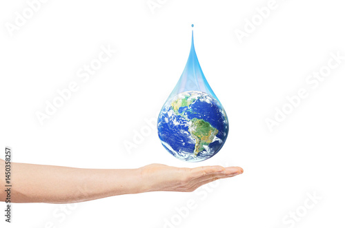 Fototapeta Naklejka Na Ścianę i Meble -  Drop Earth on man hand isolate on white background.clipping path . Environmental protection concept. Elements of this image furnished by NASA.