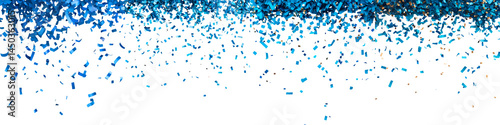Vibrant blue confetti bursting through the frame.