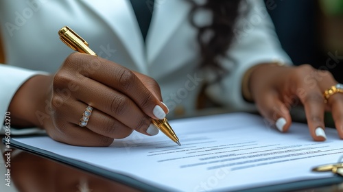 Signing the Deal: A Confident Woman Finalizing an Important Agreement