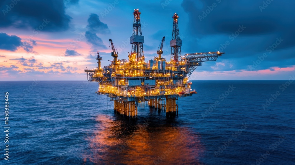 Fototapeta premium Offshore oil rig at sunset