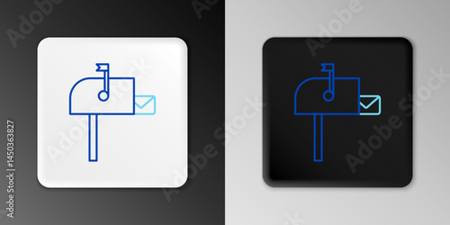 Line Open mail box icon isolated on grey background. Mailbox icon. Mail postbox on pole with flag. Colorful outline concept. Vector
