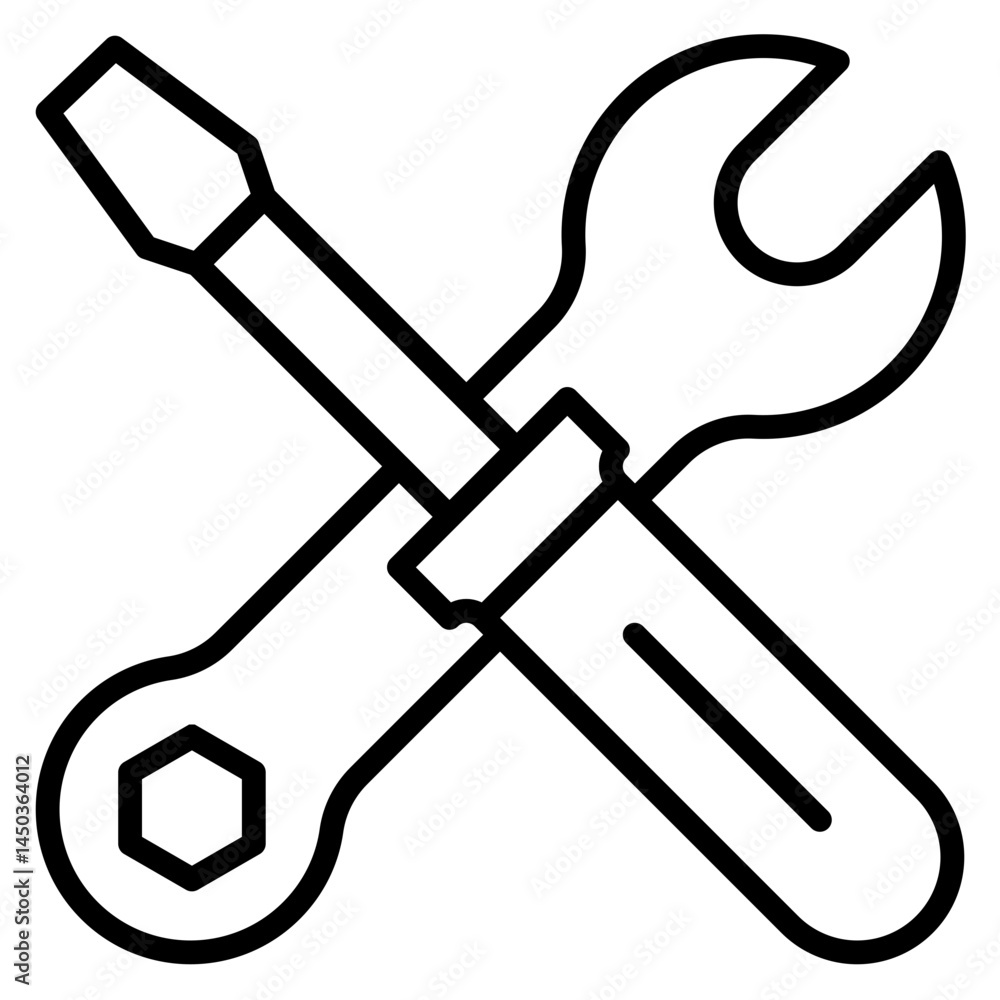 Wrench and Screwdriver Tools Crossed Symbolizing Repair Service and Maintenance Wrench and Screwdriver Tools Crossed Symbolizing Repair Service and Maintenance