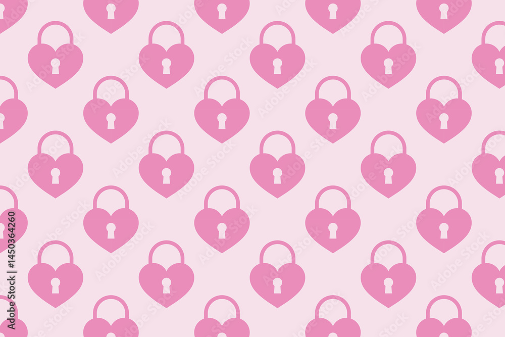 Locked heart pattern in pink color . Pink locked heart background . Vector illustration
