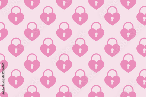 Locked heart pattern in pink color . Pink locked heart background . Vector illustration