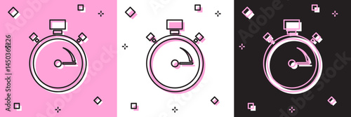 Set Stopwatch icon isolated on pink and white, black background. Time timer sign. Chronometer sign. Vector