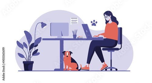 A Simple Workspace Scene with a Plant Lamp and Computer