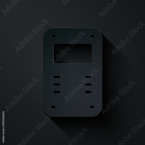 Paper cut Police assault shield icon isolated on black background. Paper art style. Vector
