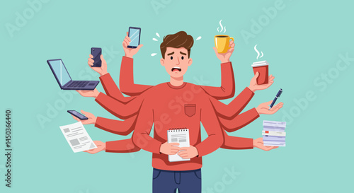 Multitasking Hands Holding Devices and Documents