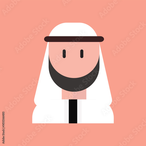 Minimalist vector illustration of a Middle Eastern man in traditional white attire and head covering. Perfect for Islamic, cultural, or Ramadan-themed designs and content