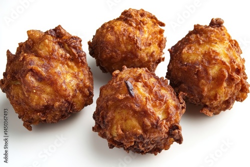 Crispy golden fried balls of deliciousness on a clean white background, perfect for food photography