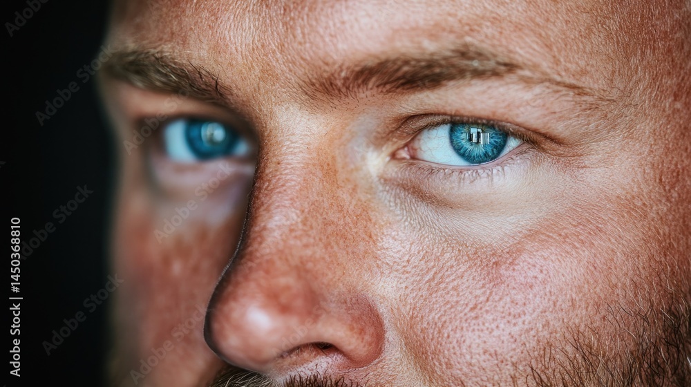 Intense Gaze: A Close-Up Portrait of a Man's Striking Blue Eyes Intense Gaze: A Close-Up Portrait of a Man's Striking Blue Eyes