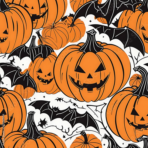 Seamless Halloween pattern with orange autumn pumpkins, a festive design for the holiday season