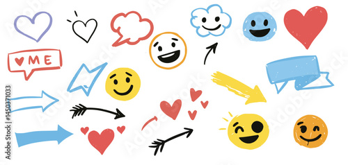 Doodle Delight: Charming doodle icons and symbols, rendered in a vibrant, sketch-like style, ready to add a playful touch to any project.