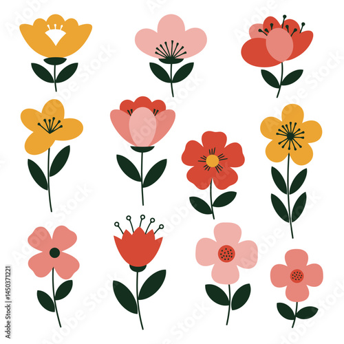 Wallpaper Mural Bright and cheerful minimalist floral motif illustrations featuring various colorful designs within square frames, set against vibrant backgrounds, radiating a fresh, modern, and creative aesthetic.

 Torontodigital.ca