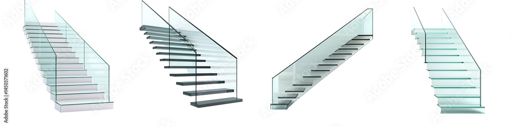 Obraz premium Sleek glass and metal stairs in a modern architectural setting.