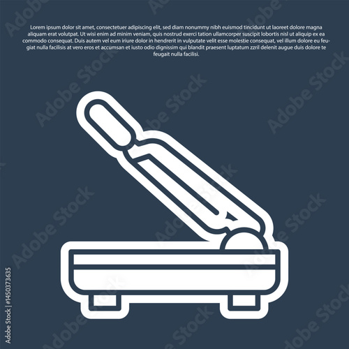 Blue line Paper cutter icon isolated on blue background. Vector