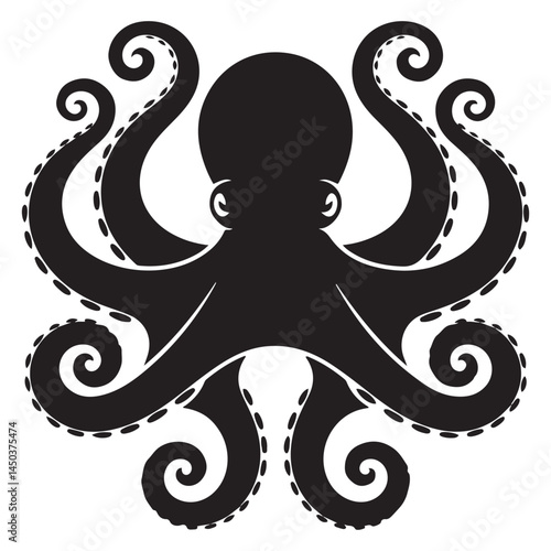 Black silhouette of octopus tentacles. Isolated sea monster drawing. Kraken sketch. Underwater animal wall art Vector Black silhouettes. with white background