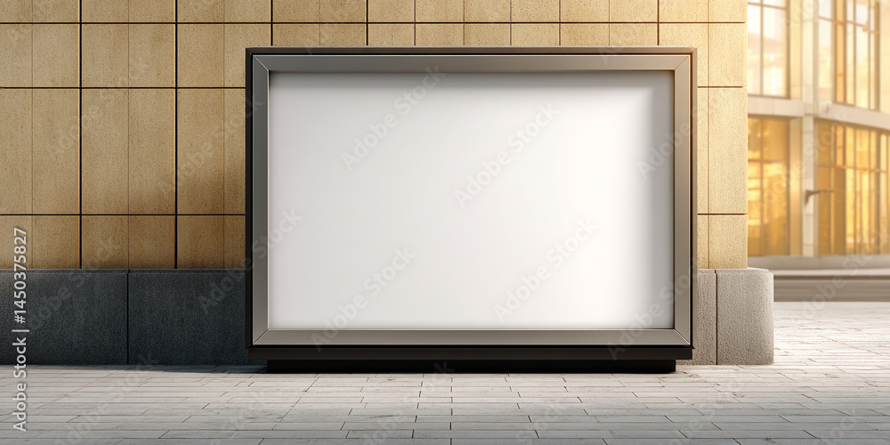 Blank square billboard on urban building exterior, showcasing ample free space for advertisement or text, ideal for marketing or promotional campaigns Blank square billboard on urban building exterior, showcasing ample free space for advertisement or text, ideal for marketing or promotional campaigns
