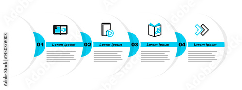 Set line Arrow, Audio book, and icon. Vector