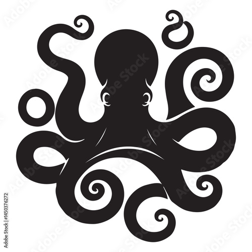 Black silhouette of octopus tentacles. Isolated sea monster drawing. Kraken sketch. Underwater animal wall art Vector Black silhouettes. with white background