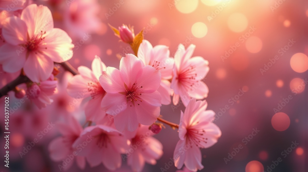 Obraz premium Cherry blossoms blooming softly against a dreamy background 