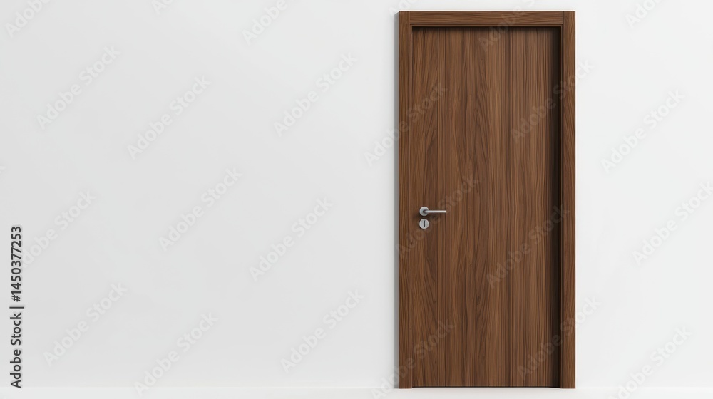 custom made wallpaper toronto digitalModern walnut door with sleek silver handle, slightly open on white background.
