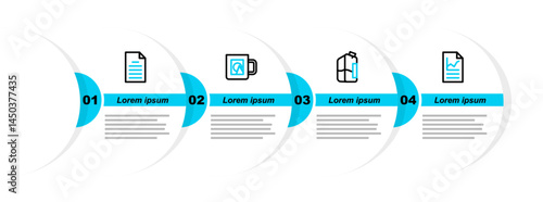Set line Document with graph chart, Printer ink bottle, Coffee cup and File document icon. Vector