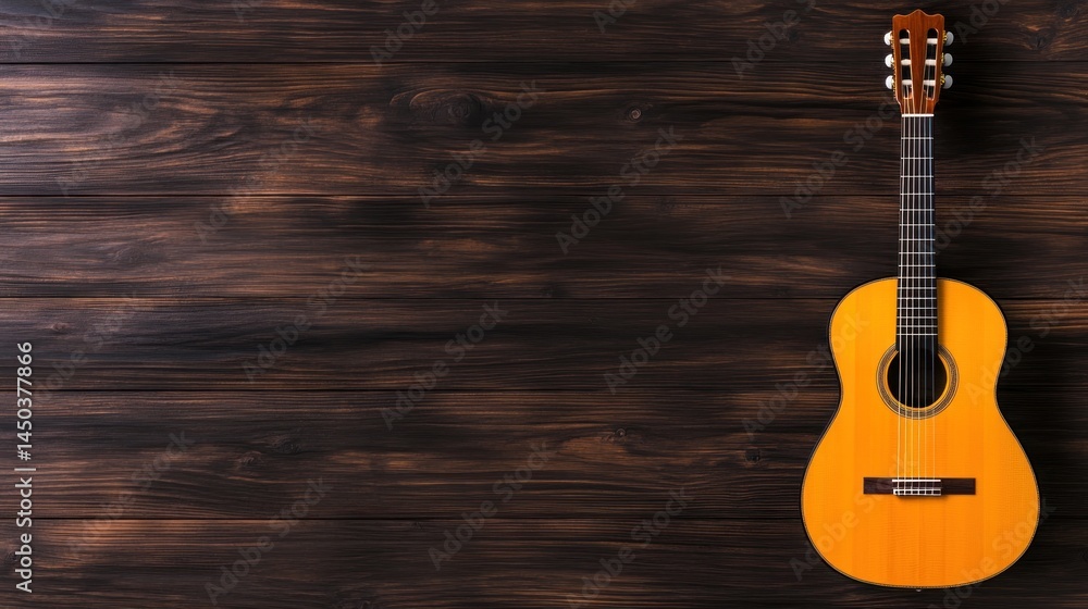 Obraz premium Classical guitar on dark wood background music instrument photography