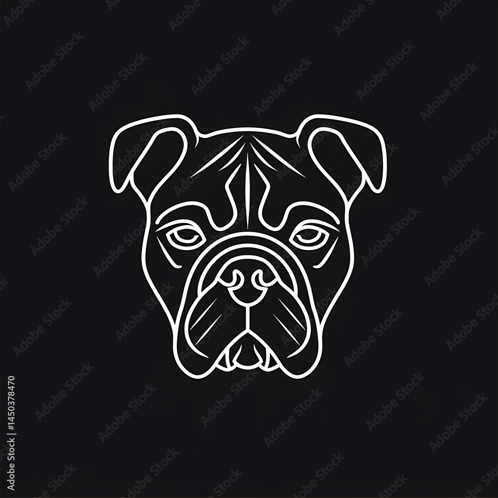 Naklejka premium Elegant Line Art Bulldog Head Illustration on Black