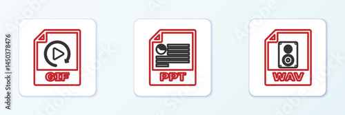Set line WAV file document, GIF and PPT icon. Vector