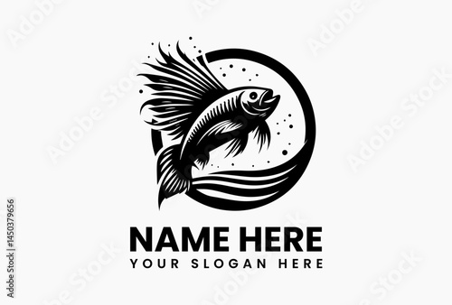 Stylized Fish on Hook Vector Graphic. Modern Fishing Design