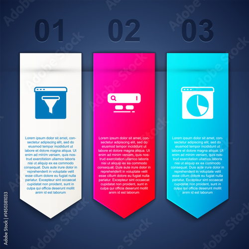 Set Browser window, Search engine and Graph chart infographic. Business infographic template. Vector