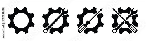 Set of Gear and Tool Icon. Mechanics and Maintenance Vector Illustration