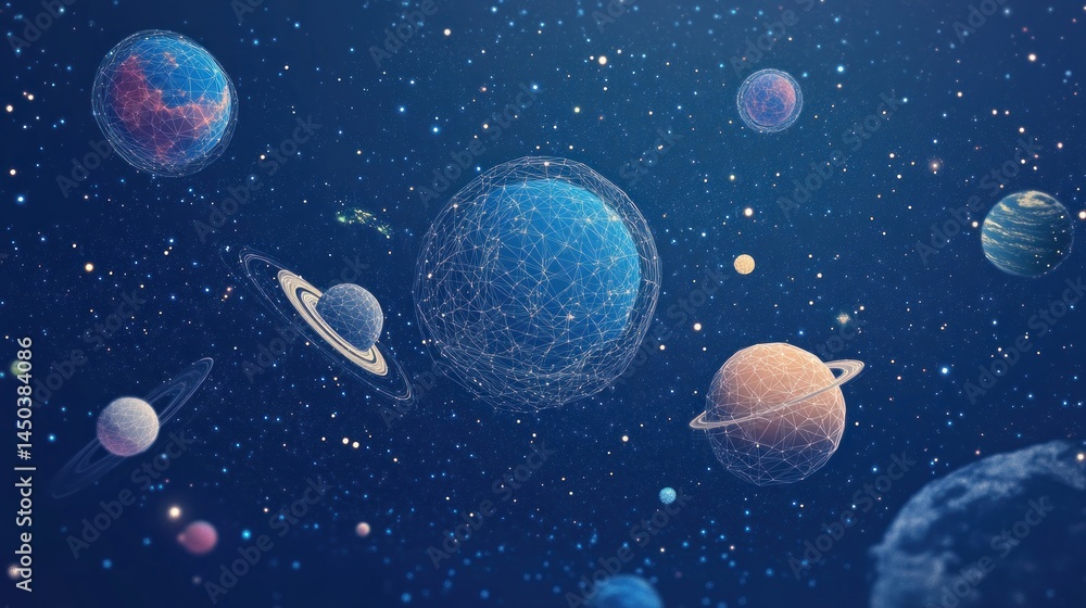 Abstract polygonal planets and stars in deep space. (1) Abstract polygonal planets and stars in deep space. (1)